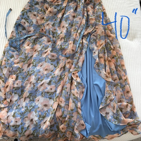 Fashion Nova Sophia Chiffon Pastel Floral Strapless Maxi Dress Blue Size Small - Picture 13 of 13